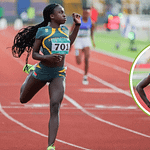 South African sprinter Hannah Hope Vermaak in a powerful drive phase during the 100m sprint at the African Junior Championships.